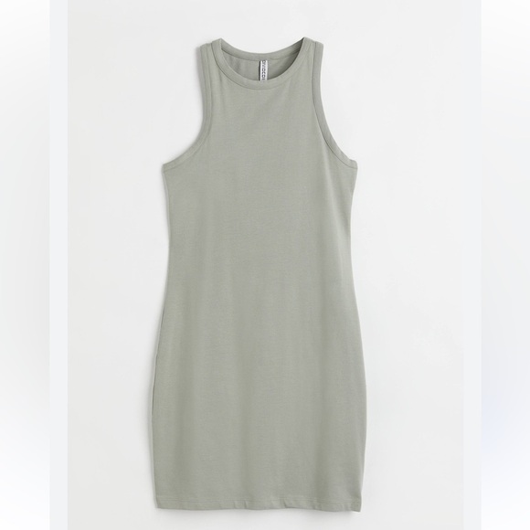 H&M Cut-out Cotton Dress Light Khaki Green - Picture 3 of 5